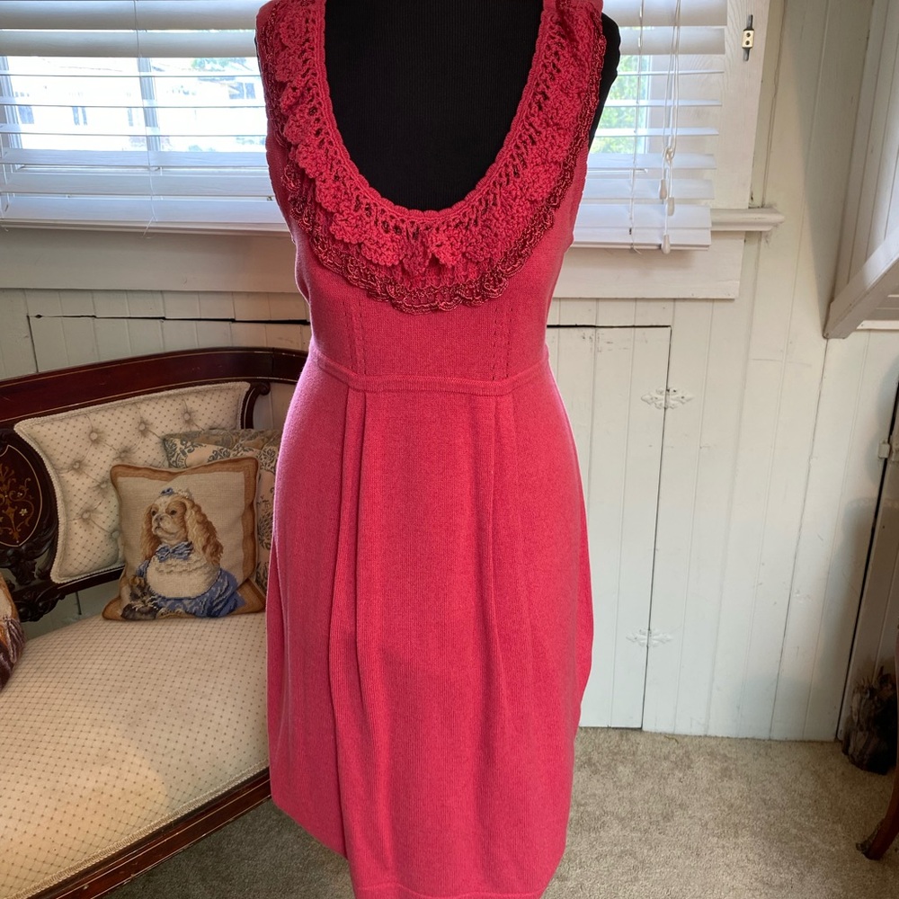 Elegant Pink Nanette Lepore knit dress with ruffle Detail